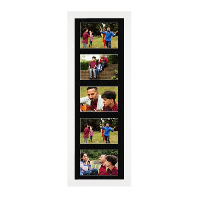 AK Frames 26X8 White Sleek Multi Photo Frame With Black Mount - Holds 5 Apertures (5X) 6X4 Photos - image 1