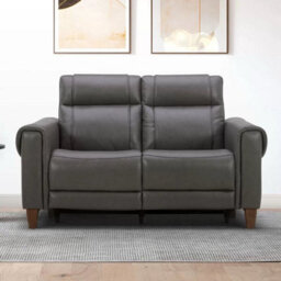 Aiden & Ivy Spencer 2 Seater Grey Leather Power Reclining Sofa Dual Recliners, Power Headrests, Solid Wood Legs, Modern Comfort - thumbnail 1