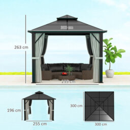 Outsunny 3X3(M) Polycarbonate Hardtop Gazebo With Aluminium Frame, Grey - thumbnail 3