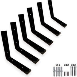 MKGT 6 Shelf Brackets Pcs Heavy Duty Industrial Steel For Wall Mounted Diy Floating(Black, 200X200mm) - thumbnail 1