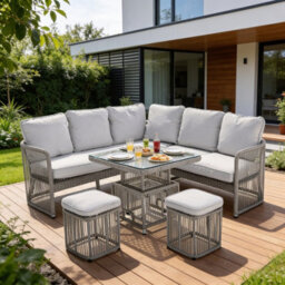 Shatchi 8 Seater Aluminium Rattan Garden Furniture Set With Adjustable Table & Ottomans - Weatherproof Outdoor Furniture - thumbnail 4