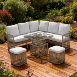 Shatchi 8 Seater Aluminium Rattan Garden Furniture Set With Adjustable Table & Ottomans - Weatherproof Outdoor Furniture - thumbnail 6
