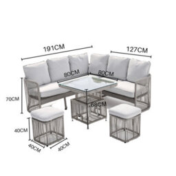Shatchi 8 Seater Aluminium Rattan Garden Furniture Set With Adjustable Table & Ottomans - Weatherproof Outdoor Furniture - thumbnail 7