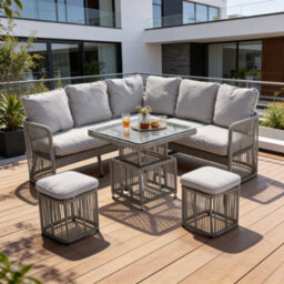 Shatchi 8 Seater Aluminium Rattan Garden Furniture Set With Adjustable Table & Ottomans - Weatherproof Outdoor Furniture - thumbnail 2