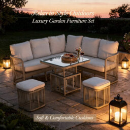 Shatchi 8 Seater Aluminium Rattan Garden Furniture Set With Adjustable Table & Ottomans - Weatherproof Outdoor Furniture - thumbnail 3