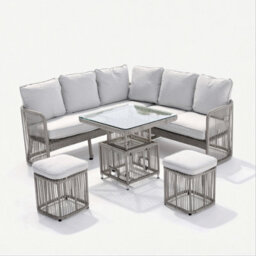 Shatchi 8 Seater Aluminium Rattan Garden Furniture Set With Adjustable Table & Ottomans - Weatherproof Outdoor Furniture - thumbnail 8