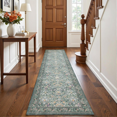 Decoranddecor Hallway Runners, Washable Rugs, Carpet Runner Rug, 60X240Cm, Non-Slip, Pet Friendly, Low Pile, Floral Rug - Zafira - image 1