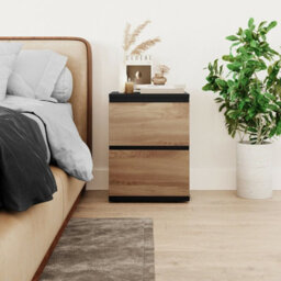 Urbn-Living Urbnliving Height 49Cm 2 Drawer Wooden Bedroom Bedside Cabinet Colour Black Carcass And Oak Drawers No Handle Nightstand - thumbnail 2