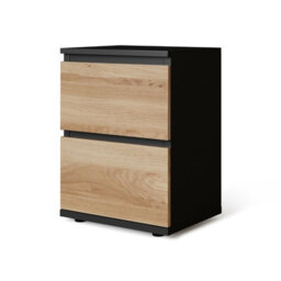 Urbn-Living Urbnliving Height 49Cm 2 Drawer Wooden Bedroom Bedside Cabinet Colour Black Carcass And Oak Drawers No Handle Nightstand