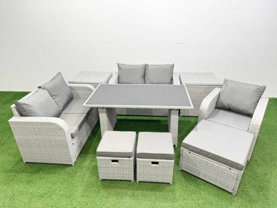 Fimous Rattan Sofa Outdoor Furniture With Dining Table,2 Side Tables,love Sofa,3 Stools Patio Furniture Light Grey 8 Seater - image 1