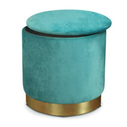 Froppi™ Premium 25L Storage Footstool, Teal Velvet Upholstered Ottoman Stool, Padded Vanity Stool, Round Footrest Stool D37 H40 Cm