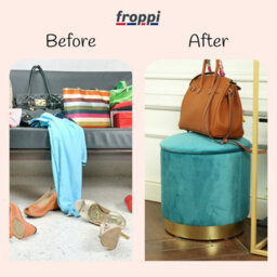 Froppi™ Premium 25L Storage Footstool, Teal Velvet Upholstered Ottoman Stool, Padded Vanity Stool, Round Footrest Stool D37 H40 Cm - thumbnail 4