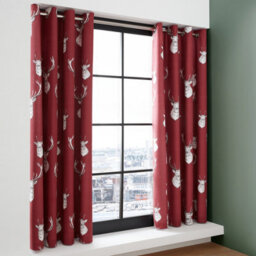 Catherine Lansfield Living Munro Stag Check 66X72 Inch Eyelet Curtains Two Panels Red - thumbnail 1