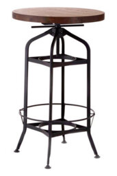 Orsina Durable Ash Walnut And Black Metal Bar Table, Durable Round Table For Livingroom, Functional Wooden Table