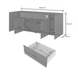 Arte Visby Sideboard Cabinet 195 Cm In Black - Dramatic Wide Storage With Sleek Hidden Compartments - thumbnail 4