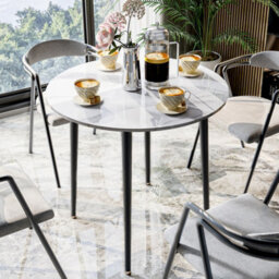 Fativo 80Cm Modern Round Solid Sintered Stone Marble Kitchen Room Dining Table Retro Lounge Table 2/4 Seats,white - thumbnail 8