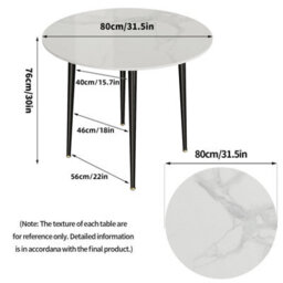 Fativo 80Cm Modern Round Solid Sintered Stone Marble Kitchen Room Dining Table Retro Lounge Table 2/4 Seats,white - thumbnail 2