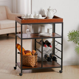 Living And Home 3 Tier Kitchen Storage Trolley Cart With Wine Rack And Wine Glass Rack