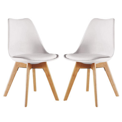 Life Interiors Set Of 2 White Scandinavian Dining Chairs With Leather Cushions Solid Wood Legs - image 1