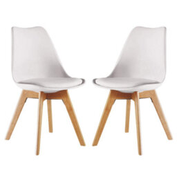 Life Interiors Set Of 2 White Scandinavian Dining Chairs With Leather Cushions Solid Wood Legs