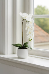 Greenbrokers Elegant Large Single Stem White Real Touch Artificial Potted Orchid (65Cm) In Round White Ceramic Pot - thumbnail 2