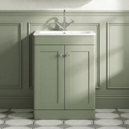 Balterley Swynnerton Traditional 2 Door Floor Standing Vanity Unit With Stone Basin, Satin Green, 600mm - thumbnail 2
