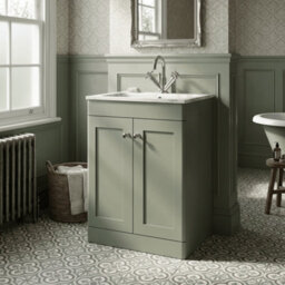 Balterley Swynnerton Traditional 2 Door Floor Standing Vanity Unit With Stone Basin, Satin Green, 600mm - thumbnail 4