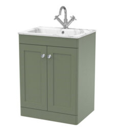 Balterley Swynnerton Traditional 2 Door Floor Standing Vanity Unit With Stone Basin, Satin Green, 600mm