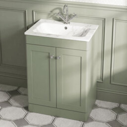 Balterley Swynnerton Traditional 2 Door Floor Standing Vanity Unit With Stone Basin, Satin Green, 600mm - thumbnail 3