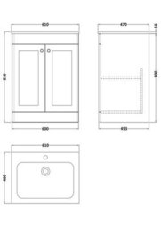 Balterley Swynnerton Traditional 2 Door Floor Standing Vanity Unit With Stone Basin, Satin Green, 600mm - thumbnail 2