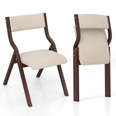 Costway Set Of 2 Padded Folding Chair Wooden Counter Dining Chairs W/ Linen Fabric Seat - image 1