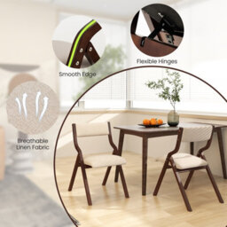 Costway Set Of 2 Padded Folding Chair Wooden Counter Dining Chairs W/ Linen Fabric Seat - thumbnail 8