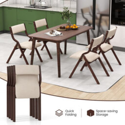 Costway Set Of 2 Padded Folding Chair Wooden Counter Dining Chairs W/ Linen Fabric Seat - thumbnail 7