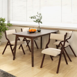 Costway Set Of 2 Padded Folding Chair Wooden Counter Dining Chairs W/ Linen Fabric Seat - thumbnail 4