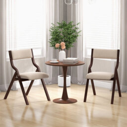 Costway Set Of 2 Padded Folding Chair Wooden Counter Dining Chairs W/ Linen Fabric Seat - thumbnail 3