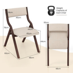Costway Set Of 2 Padded Folding Chair Wooden Counter Dining Chairs W/ Linen Fabric Seat - thumbnail 2