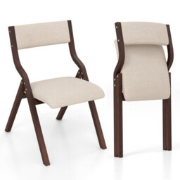 Costway Set Of 2 Padded Folding Chair Wooden Counter Dining Chairs W/ Linen Fabric Seat - thumbnail 1