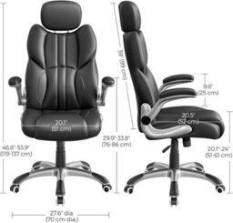 Songmics Office Chair With Adjustable Headrest, High Back 81 Cm, Racing Sport Swivel Chair, Flip-Up Armrest Executive Chair Pu, Black - thumbnail 9