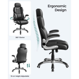 Songmics Office Chair With Adjustable Headrest, High Back 81 Cm, Racing Sport Swivel Chair, Flip-Up Armrest Executive Chair Pu, Black - thumbnail 4