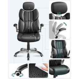 Songmics Office Chair With Adjustable Headrest, High Back 81 Cm, Racing Sport Swivel Chair, Flip-Up Armrest Executive Chair Pu, Black - thumbnail 3