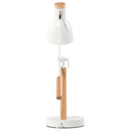 Beliani Table Lamp White Metal 50Cm - Crane Arm Adjustable Shade, Ash Wood Accent - thumbnail 5