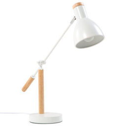 Beliani Table Lamp White Metal 50Cm - Crane Arm Adjustable Shade, Ash Wood Accent - thumbnail 4
