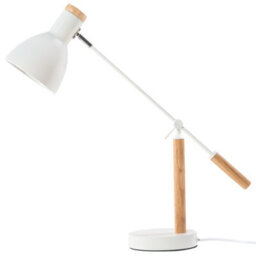 Beliani Table Lamp White Metal 50Cm - Crane Arm Adjustable Shade, Ash Wood Accent - thumbnail 6