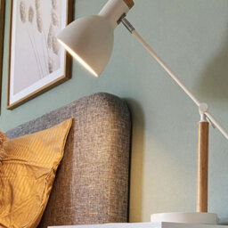 Beliani Table Lamp White Metal 50Cm - Crane Arm Adjustable Shade, Ash Wood Accent - thumbnail 1