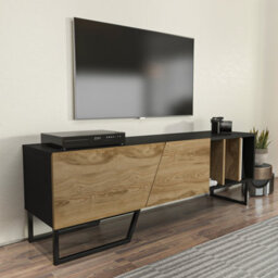 Decorotika Linossa Tv Stand Tv Unit For Tvs Up To 60 Inch Black And Oak - thumbnail 2
