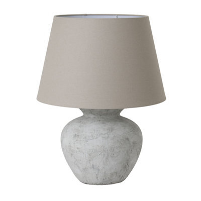 Wholesome Home Stone Base Lamp, Neutral Table, Bedside With Beige Linen Shade - image 1