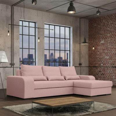Virago Corner Sofa Bed For Living Room Foam Seat Wavy Springs Wood Legs With Storage Cushions 285X165X90 Pink Right - image 1