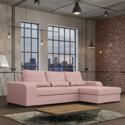 Virago Corner Sofa Bed For Living Room Foam Seat Wavy Springs Wood Legs With Storage Cushions 285X165X90 Pink Right - thumbnail 1