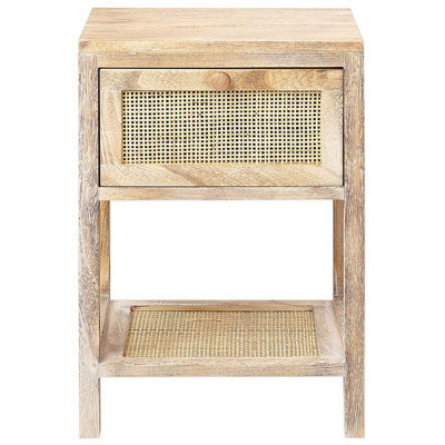 Beliani Paulownia Bedside Table With Rattan Front, 1 Drawer And Lower Shelf, Brown, Compact (W35 X D29 X H51Cm) - image 1