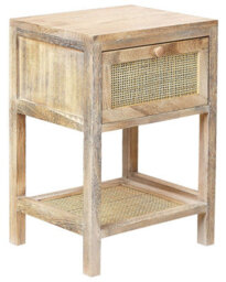 Beliani Paulownia Bedside Table With Rattan Front, 1 Drawer And Lower Shelf, Brown, Compact (W35 X D29 X H51Cm) - thumbnail 3